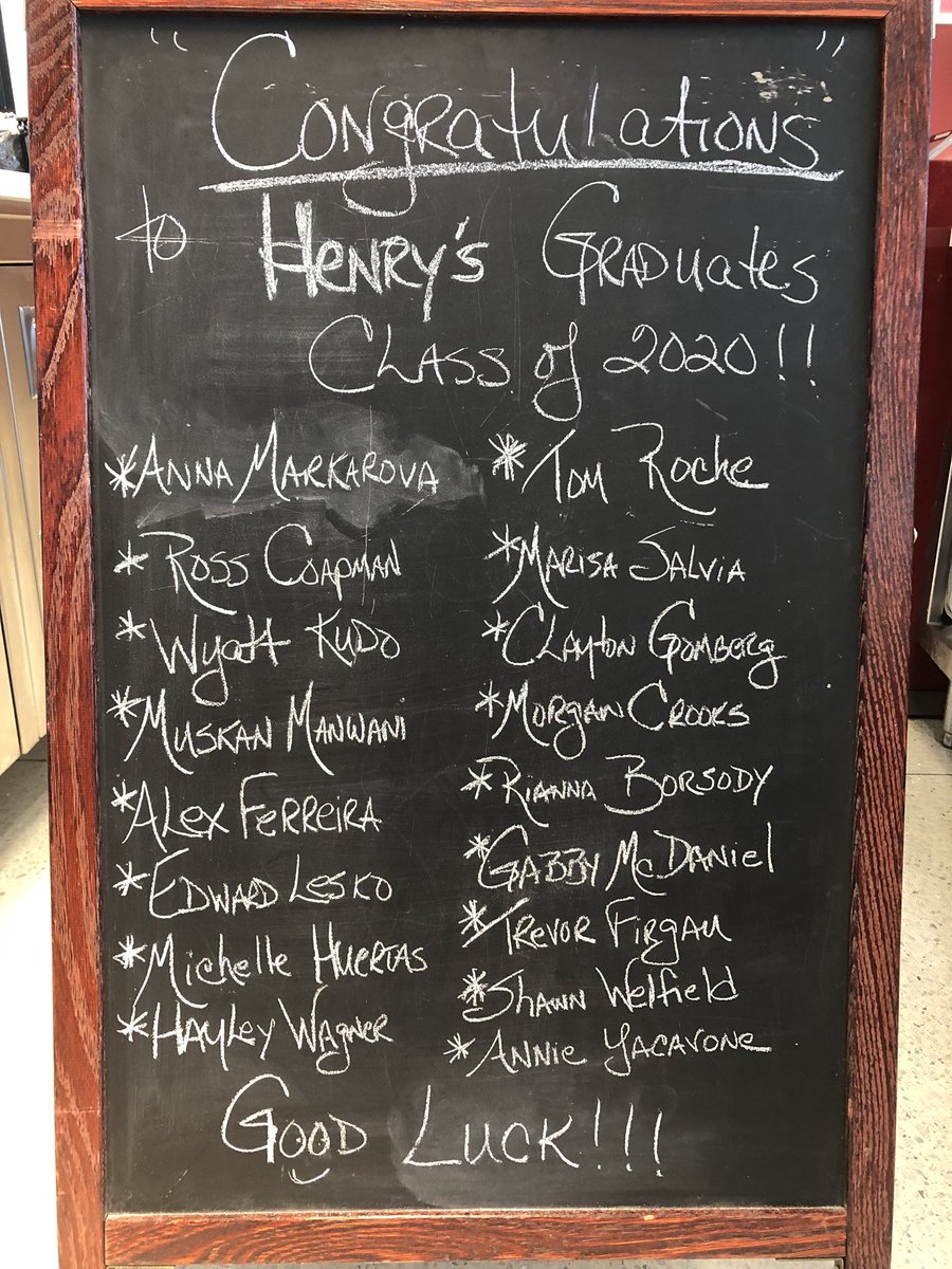 In the spirit of keeping traditions alive <a href="/HenrysDiner_RU/">Henry's Diner</a> during this unprecedented time, we wanted to take the time out to recognize our Henry’s Diner graduates. If we were open, this sign would be outside our front doors all week! Congratulations class of 2020 we are proud you!
