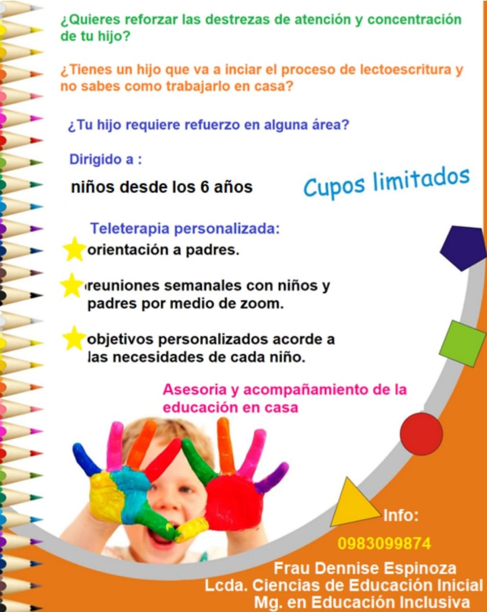 RAFECU's tweet photo. TE AYUDAMOS A APRENDER Y ENSEÑAR EN ENTORNOS VIRTUALES CON ACTIVIDAD CONJUNTA, AYUDA PEDAGÓGICA Y CONSTRUCCIÓN DEL CONOCIMIENTO PARA TUS  HIJOS.  
098 309 9874 
Mgs. Psicopedag. Denisse Espinoza Frugone

#pedagogia #metodos #conocimiento #orientacion #responsabilidad #persuasion https://t.co/OLznueYyw1