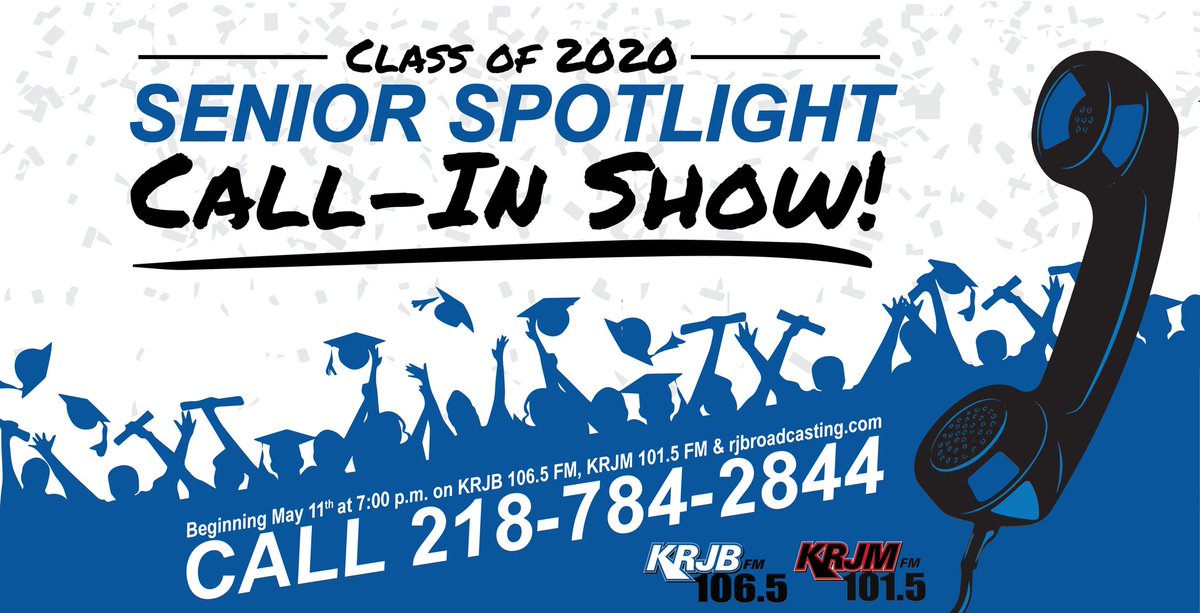 krjbkrjmkkcq's tweet photo. NIGHT TWO: Senior Spotlight Call-In Show!

We had a great response last night so we are opening up the phone lines again tonight at 7:00 p.m.! 🎓

Seniors, both high school and college, call in and share your memories, successes, and future plans! Family &amp; community memebers too! https://t.co/QlnjvqnCu7