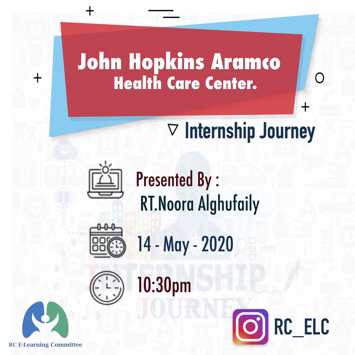 SCRC_1's tweet photo. السلام عليكم ورحمة الله وبركاته 

سوف نبداء بإذن الله بأول مستشفى 
من فقرة internship journey 

- مستشفى جونز هوبكنز
- الارتي نوره الغفيلي

يوم الخميس ١٤ ماي / الساعه ١٠:٣٠ مساء 
بث مباشر على حساب الانستاقرام للجنة. 

https://t.co/xCsQpEJD6C https://t.co/rGL4IK2wTs