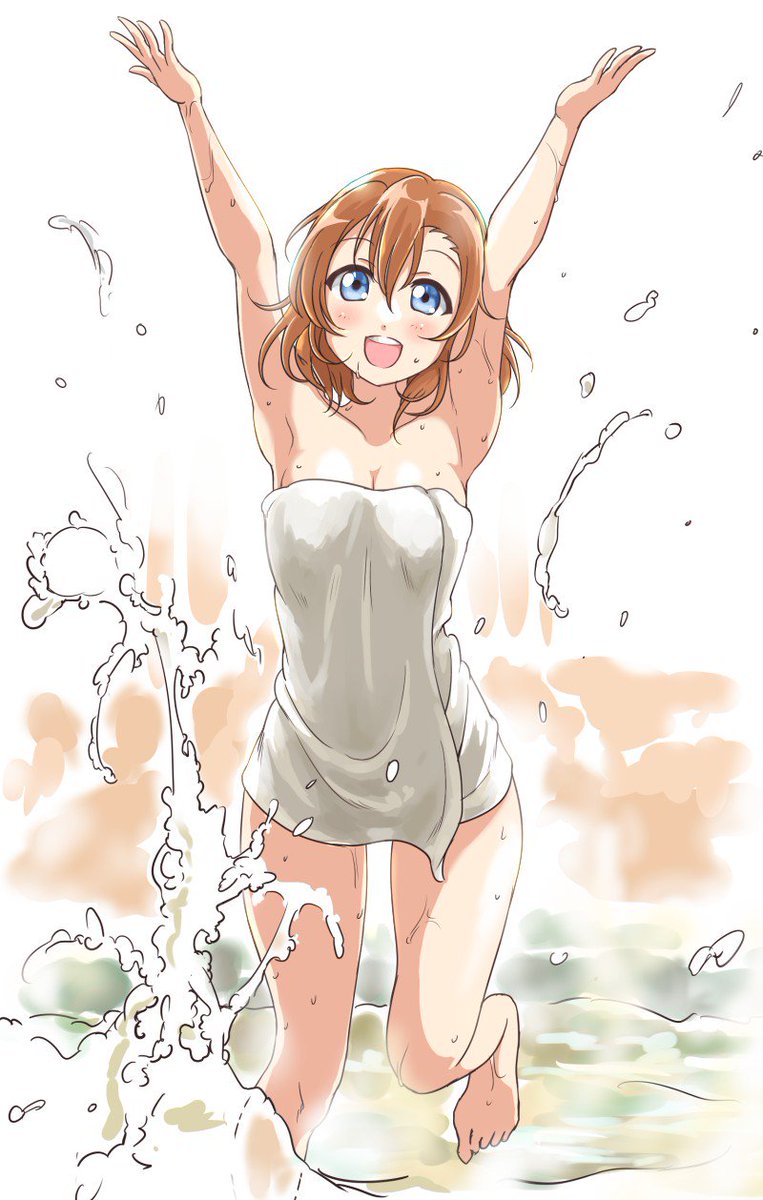 PanNoKoibito's tweet photo. Honoka's at a hot spring today... Be careful about joining her, you will get splashed! https://t.co/kUgR0Vhyj2