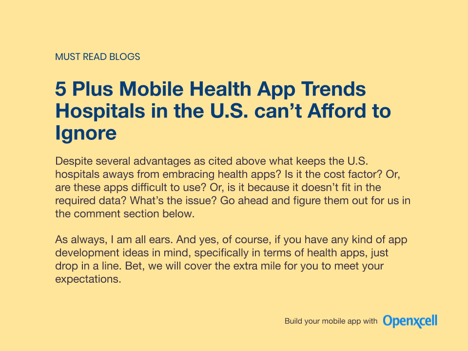 openxcell's tweet photo. 5 Plus Mobile Health App Trends Hospitals in the U.S. can't Afford to Ignore
๐๐๐๐ ๐ข๐ง ๐๐๐ญ๐๐ข๐ฅ: https://t.co/nlC9azSkMv
#OpenXcellBlog https://t.co/OiHKKwfhAE