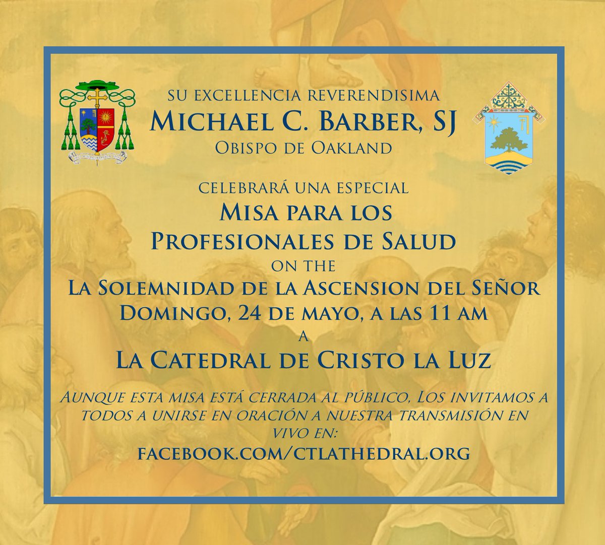 Join Bishop Barber through our livestream as he celebrates the Mass of the Ascension in honor of the brave healthcare professionals who are leading the fight against COVID-19. Tune in to the Cathedral facebook page on Sunday, May 24 at 11am for this special Mass.