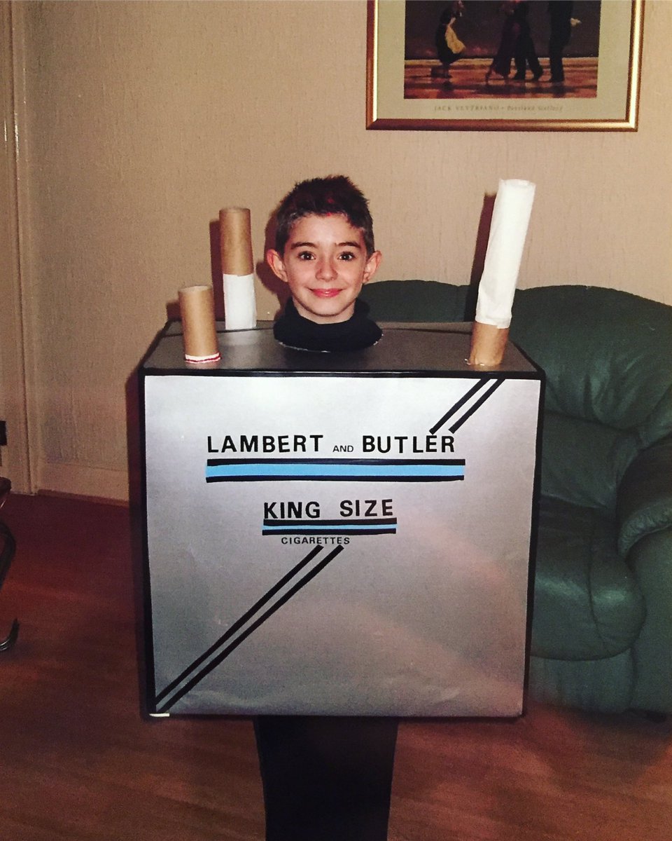 scottcardwell2's tweet photo. Just been reminded of that time my mum thought it was genius to send her child (me) out for Halloween, dresses as a packet of fags ... her foresight honestly (shout out to the dressed to kill pun) https://t.co/AnBnyjEy5S