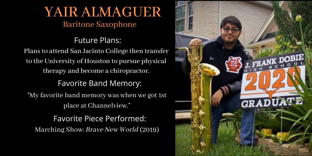 Our next Band Senior Spotlight for today is Symphonic Band member Yair Almaguer. 🎵🎷#SeniorSpotlight