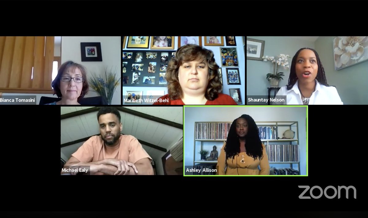 Screenshot of the Facebook livestream showing the five participants (via Zoom call).