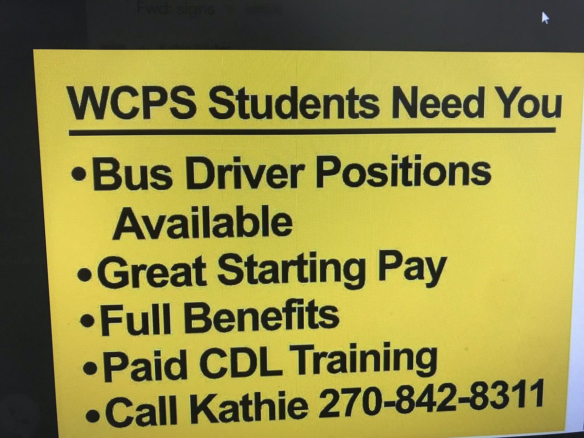WCPS is hiring for the next school year. We'd love to have you in Transportation. Drivers start at $16.00 an hour!! Call Kathie at (270) 842-8311 <a href="/WCPS_transport1/">WCPS Transportation</a>