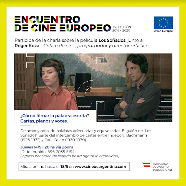 ¿Cómo filmar la palabra escrita? Cartas, planos y voces: 
Charla-debate con <a href="/rogerkoza/">Roger Koza</a> sobre el film “Los Soñados“ de Ruth Beckermann (Austria, 2016), basado en el intercambio de cartas entre Ingeborg Bachmann y Paul Celan. Este jueves a las 20 h vía Zoom: cineueargentina.com/charlasvirtual…