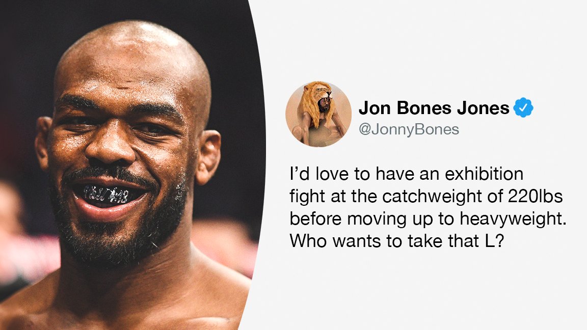 espnmma's tweet photo. Bones teases a move to heavyweight, but is looking for a catchweight opponent first 👀

(via @JonnyBones) https://t.co/B3r0wr6ENt