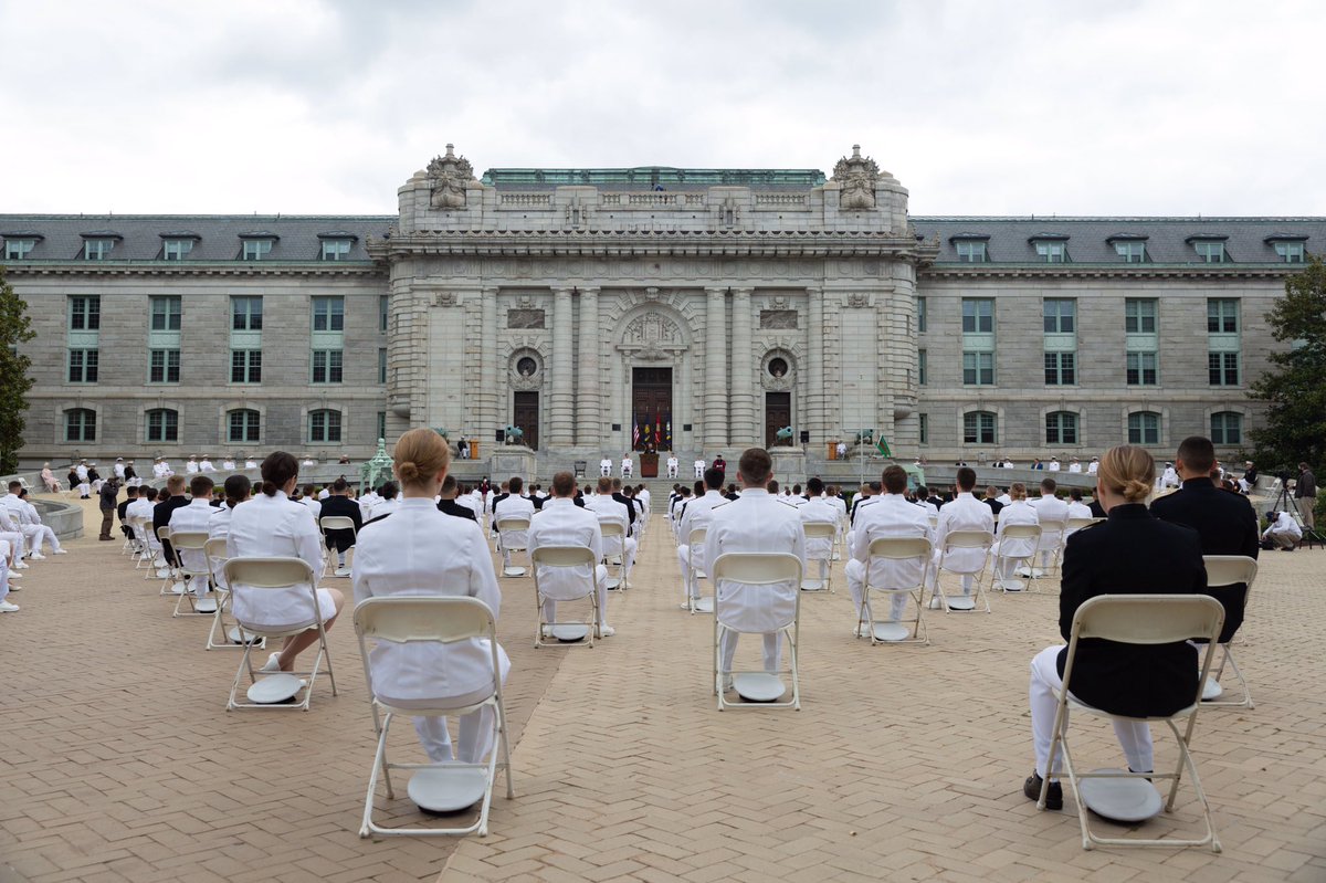 NavalAcademy's tweet photo. Today was the first of five smaller, socially distanced swearing-in events for the #Classof2020 in T-Court. Congratulations, Class of 2020! 

More photos of this event will be available after May 22, in albums organzied by date of event.
https://t.co/nFsnyynIeq https://t.co/2dYuaR89IT