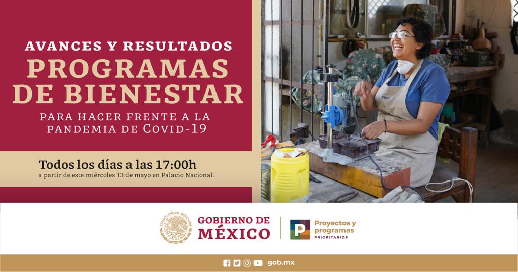 STPS_mx's tweet photo. ¿Te interesa ser beneficiario o conocer el funcionamiento de algún #ProgramaDeBienestar a raíz de la emergencia por #COVID19?
El @GobiernoMX te informará sus #AvancesYResultados.
👉 Todos los días a las 5 PM.
#UnidosSaldremosAdelante
#QuédateEnCasa https://t.co/urc8SWUkEA