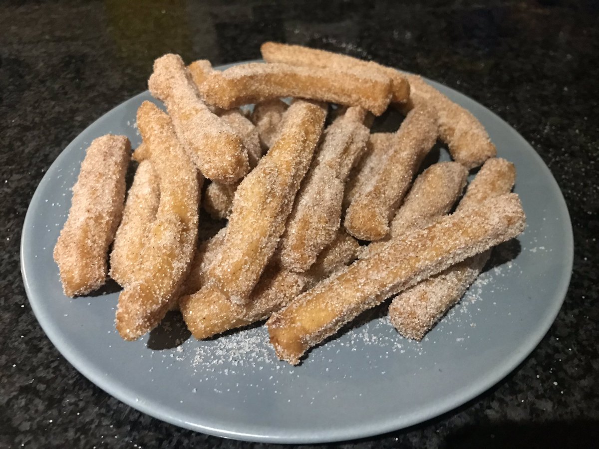 AGSTechDept's tweet photo. Day 2 in the bake off tent - Blame Alex! 
Churros were requested. Didn’t realise they puff up so much! Several piping bags and nozzles later we did it. Love our early attempt 😂😂#experiment #firsttimelasttime #neveragain @agspupilvoice @assumptionlive @AGSREDept https://t.co/LSRG5yDLQQ
