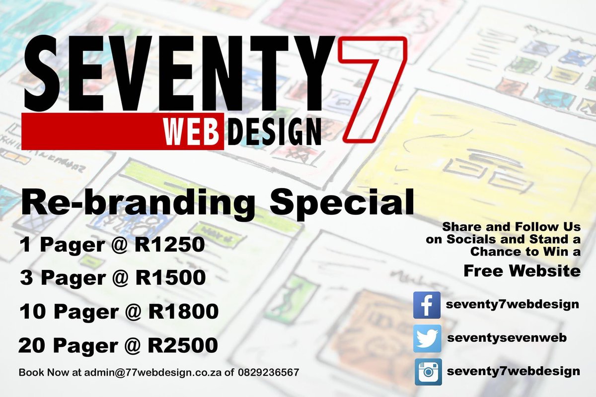 pjstander's tweet photo. Follow and share our social pages and stand a change to win a free website. Need to like Facebook, Twitter and Instagram pages to be able to qualify. New site launching soon. #seventy7webdesign https://t.co/ENzvayD2IW