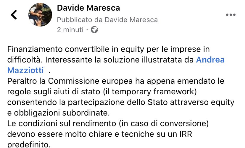 Stato investitore? Con debito convertibile a condizioni di neutralità m.huffingtonpost.it/entry/una-clau… <a href="/profmaresca/">Maurizio Maresca</a>  <a href="/_AMazziotti/">Andrea Mazziotti</a> <a href="/CarloCalenda/">Carlo Calenda</a> @silviadilillo <a href="/IsabellaDeMonte/">Isabella De Monte</a> <a href="/Azione_it/">Azione</a> <a href="/AndreaLaMattina/">Andrea La Mattina</a> <a href="/raffocaruso/">Raffaele Caruso</a> <a href="/robiventura/">Roberto Ventura</a>
