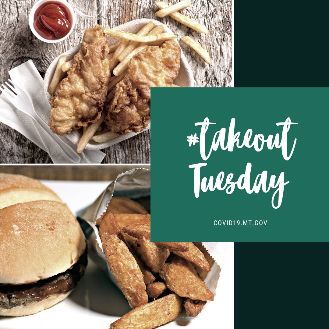 MontanaDES's tweet photo. Support the local businesses in your community. Participate in #takeoutTuesday & order take-out or delivery from your favorite restaurants! #COVID19MT #TeamMT #TogetherMT https://t.co/VCDfxuwZrO