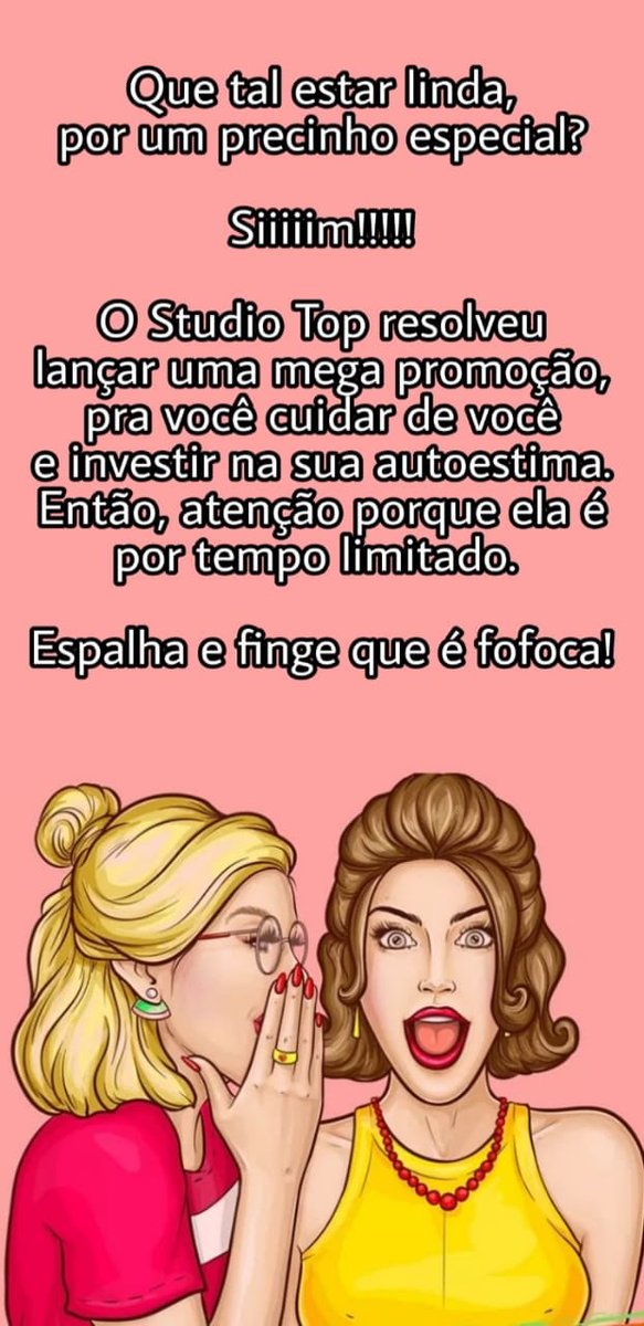 StudiotopE's tweet photo. Vem aproveitar essa mega promoção e ficar linda !!! 🥰
Promoção com as profissionais @dai_davilucas @LtFerreira_ https://t.co/6RhULjPGHX