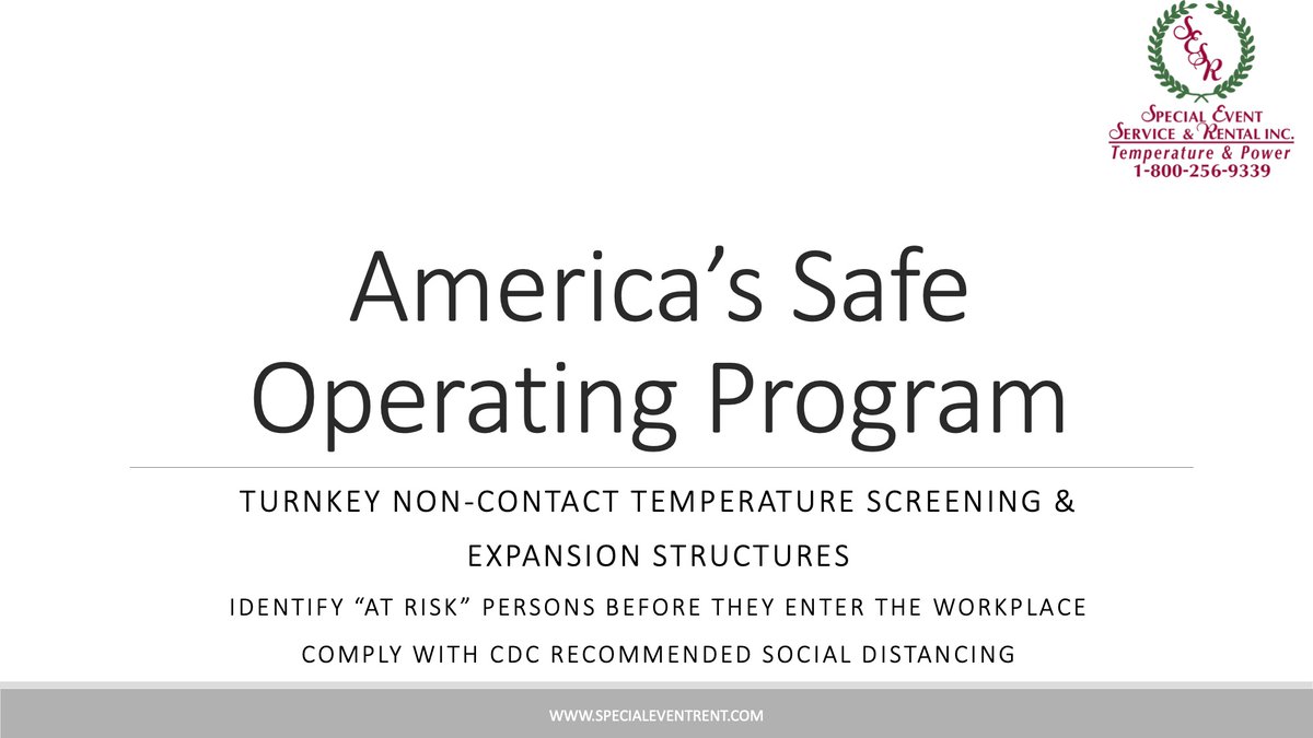 SESRNational's tweet photo. As America looks to return to work in a world during and after the COVID-19 pandemic, ensuring a safe work environment is more important than ever. We deliver rapid-deployment solutions in line with CDC guidelines to identify “at-risk” employees before they enter the workplace. https://t.co/6DCqtHWhwr