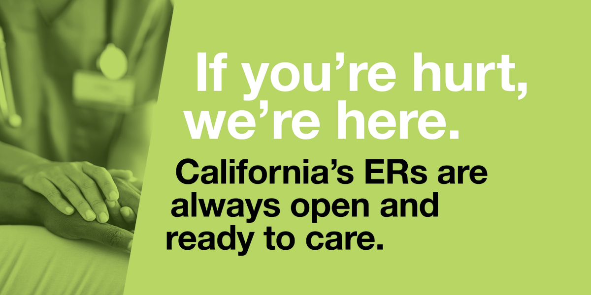 HospCouncil's tweet photo. California's emergency rooms are open and ready to serve our communities. Don't wait to receive the care you need. https://t.co/brAwXLVTRj