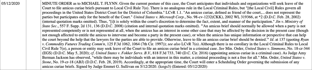 NOW: The judge in Michael Flynn's case issued an order indicating the case isn't over just yet — he writes that "given the current posture of this case," he expects people will want to file amicus (friend-of-court) briefs, and he'll be setting a schedule for that