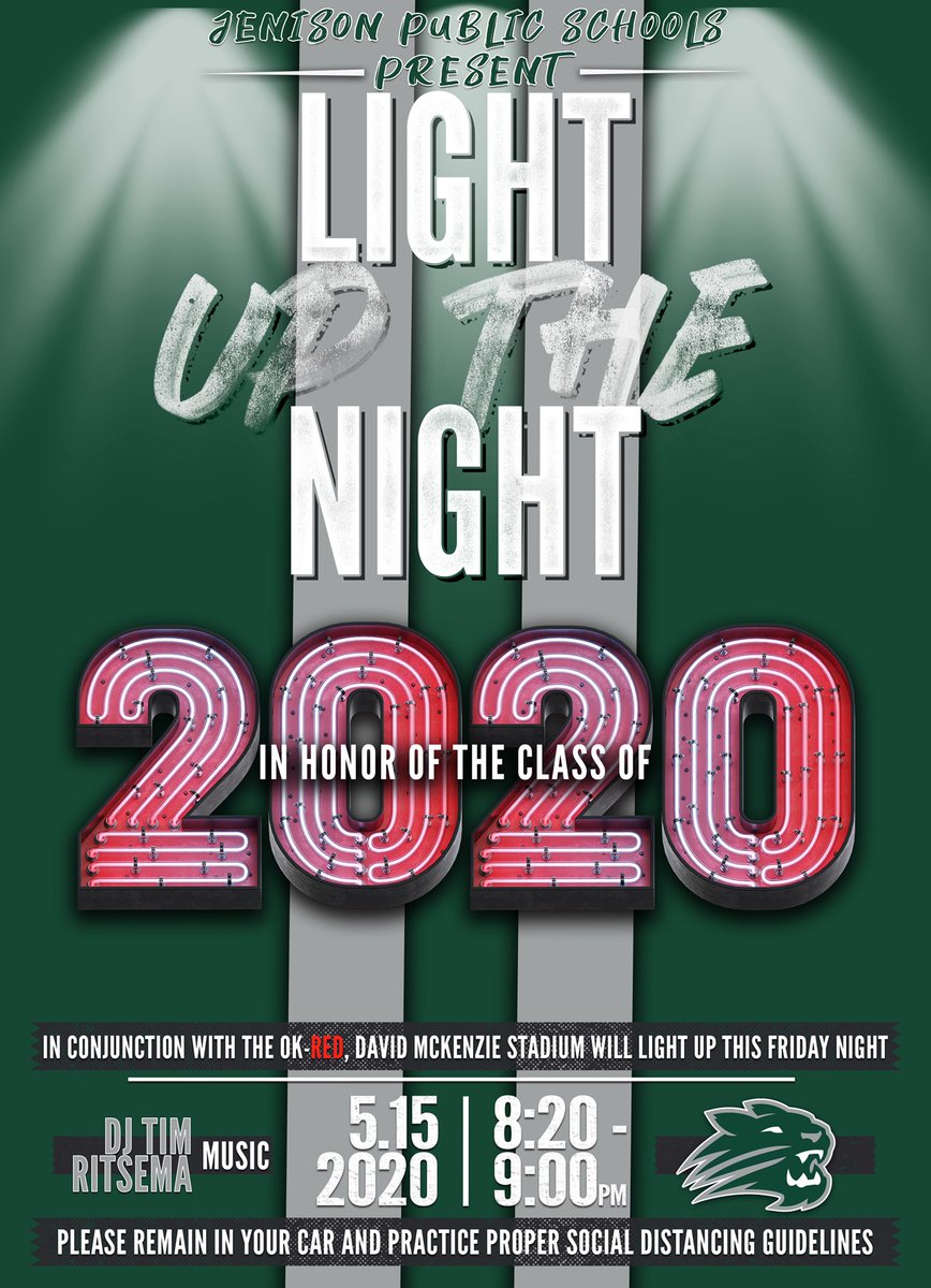 Big News! 
Along with fellow OK-Red schools we will be lighting up the night this Friday. We ask that everyone stay in your cars and practice safe social distancing measures! 🐾💡🎓