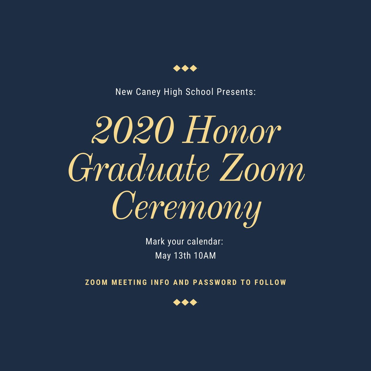 Class of 2020 Honor Graduates - Check your e-mail for a Zoom link to the Honor Graduate Ceremony. It will take place tomorrow at 10:00 am.