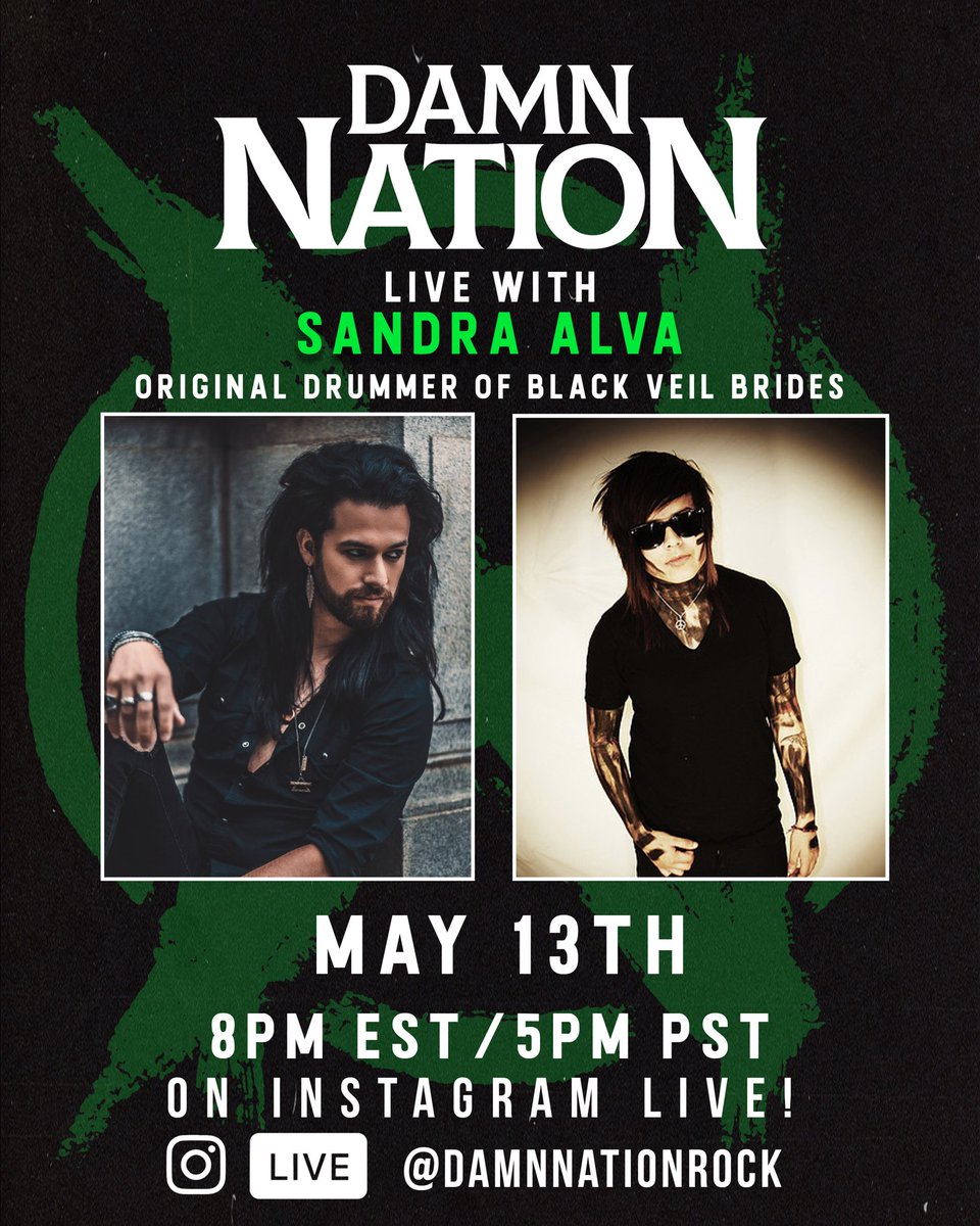 DamnNationRock's tweet photo. TOMORROW at 8pm EST on INSTAGRAM LIVE another installment of GUEST live streams this week.

@Sandra_Alva (Formerly of @blackveilbrides )  will be chatting with @The_Malibu_Mike about past bands, touring together, memories, and what’s coming up in the future! 
@ us your Questions https://t.co/GSdajCAOAk