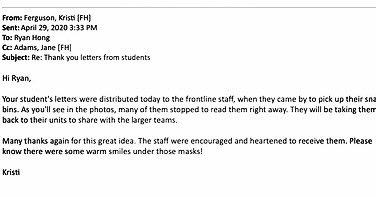 Day 122: Gr7 students, your thank you letters were well received! These photos were sent to us from  <a href="/fraserhealth/">Fraser Health</a>! Thank you to all <a href="/fraserhealth/">Fraser Health</a> staff members for working endless hours for all of us! #vsblearns #vsb39 #frontlineworkers❤️ #thelearningneverstops <a href="/mrfishersclass/">Mr. Fisher's Class</a>