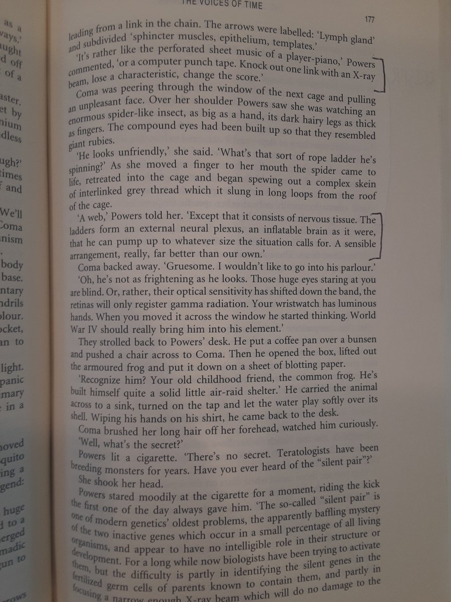 In these two pages you can see two of the metaphors (including the singularly bizzare vibrational one) and example of the menagerie of fucked up animals in this research lab that they've created bry expressing a "silent gene" inside all things that seemed to serve no purpouse.