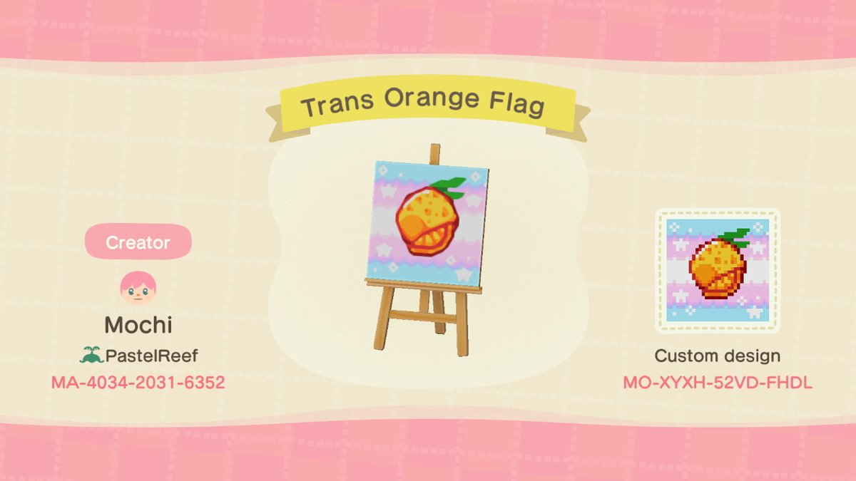 MochiDesignz's tweet photo. Not much, but if any fellow trans folk are also orange natives and need a flag  #AnimalCrossing #ACNH #ACNHDesign https://t.co/ROVbZXe1jc
