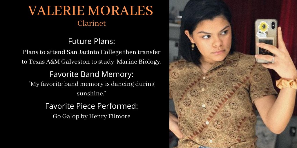 Our next Band Senior Spotlight for today is Symphonic Band member Valerie Morales. 🎼🎶#SeniorSpotlight