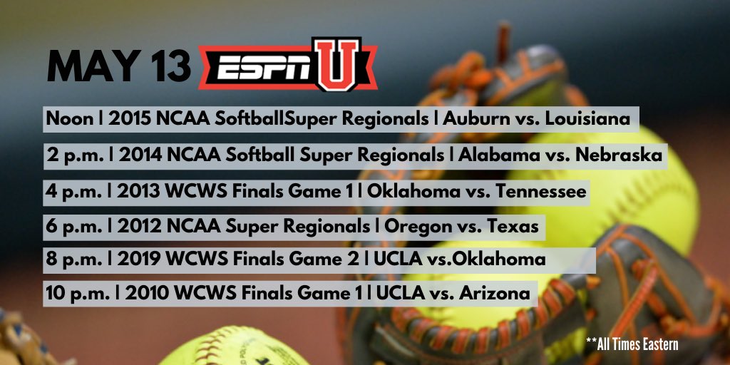 MicheleSmith32's tweet photo. Looking forward to tomorrow and some incredible #softball games on the U... some of these battles will STILL make you nervous 😬! 🥎❤️ @NCAAsoftball @ArizonaSoftball @UCLASoftball @OU_Softball @TexasSoftball @Vol_Softball @AuburnSoftball @RaginCajunsSB @OregonSB @HuskerSoftball https://t.co/btP4UnRwZ5