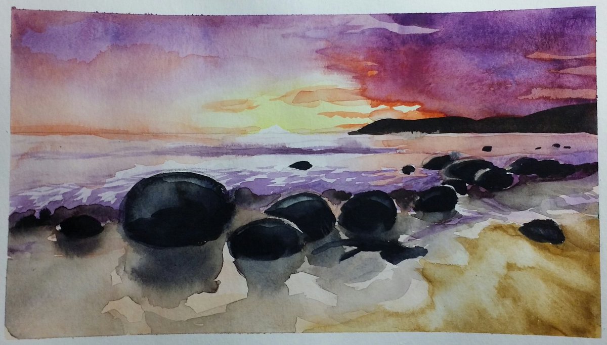 creafea's tweet photo. Danke für den super entspannten Stream! 😊💕
Hier das Ergebnis, die Moeraki Boulders von Neuseeland.
#CreaStreamt #Aquarell #watercolor #illustration https://t.co/K5JTNogq1H