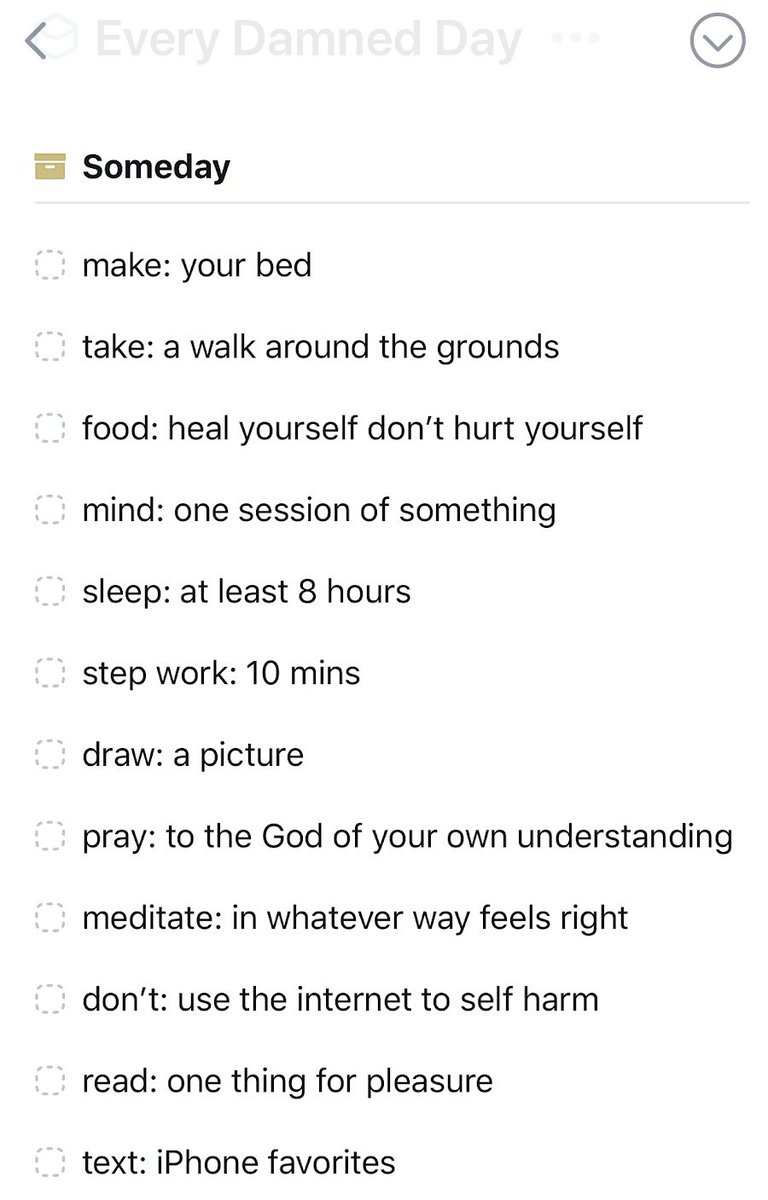 lenadunham's tweet photo. My old to do list. Did I ever achieve it? No, not in one day or at all. Did I stare every day & feel like a failed human experiment? I sure did.
When I got sober, I thought I’d become this person. Spoiler: it doesn’t work that way. Remember you are #WellEnough just as you are! https://t.co/R2q6EhLe8d