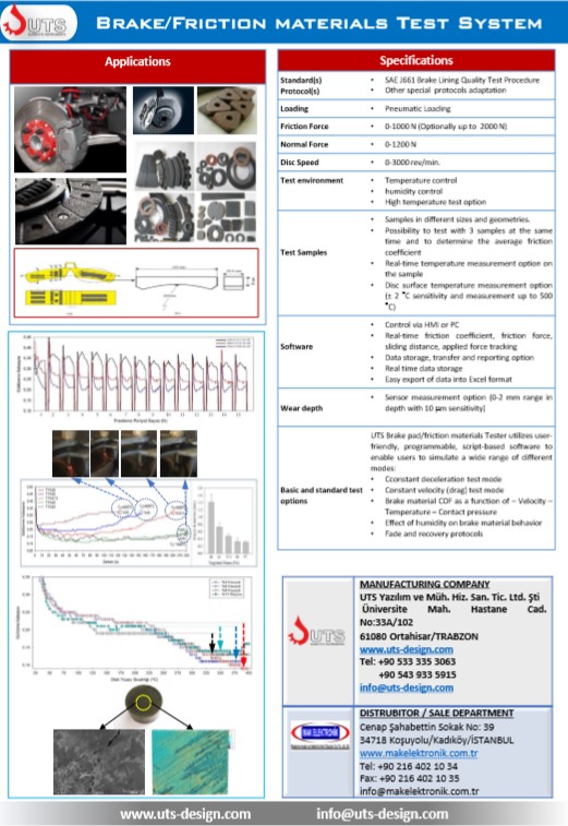 Tribology Group of UTS Scientific Inc. has developed a cost-effective and fast screening "Brake/Friction materials Test System" to be used in R&amp;D studies before full scale dynamometer tests.