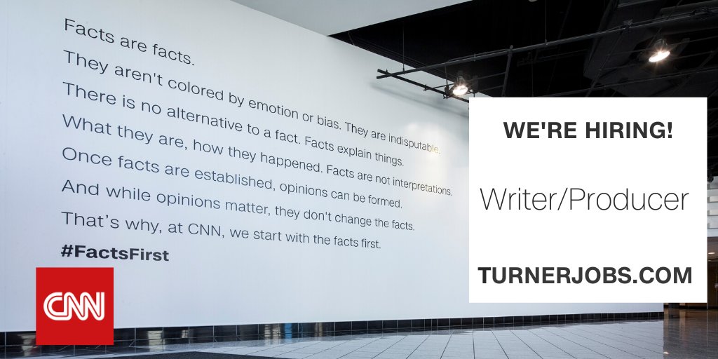 CNNJobs's tweet photo. Ready to move up from local #news or move away from #network life in NY? We're hiring #Writer/#Producers for CNN in #Atlanta. Must have at least 4 years experience in #broadcast #writing and/or #producing. #hiring #journalismjobs #newsroom  
Apply here: https://t.co/YfqcINVdpu https://t.co/mbYY44gLet