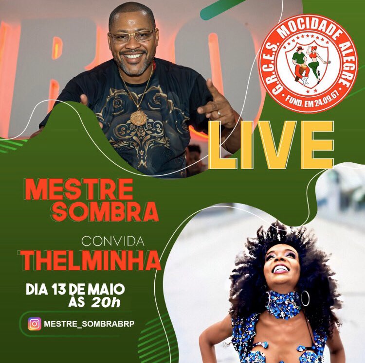 thelminha's tweet photo. Amanhã tem live com o Mestre de Bateria da Mocidade Alegre ❤️💚 https://t.co/FXSkleh9mv