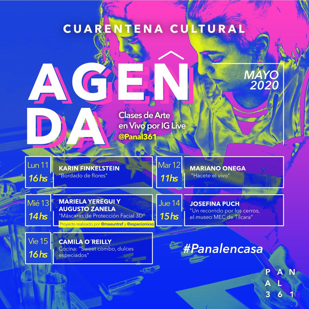 Les compartimos la nueva programación de clases en Vivo por PANAL IG Live para esta semana, ofrecidas por destacados artistas y creativos de nuestra comunidad. - 
#panal361 #comunidadpanal #artiststudios #arte #quarentineart
#panalencasa  #yomequedoencasa #agendasemanal 
👇