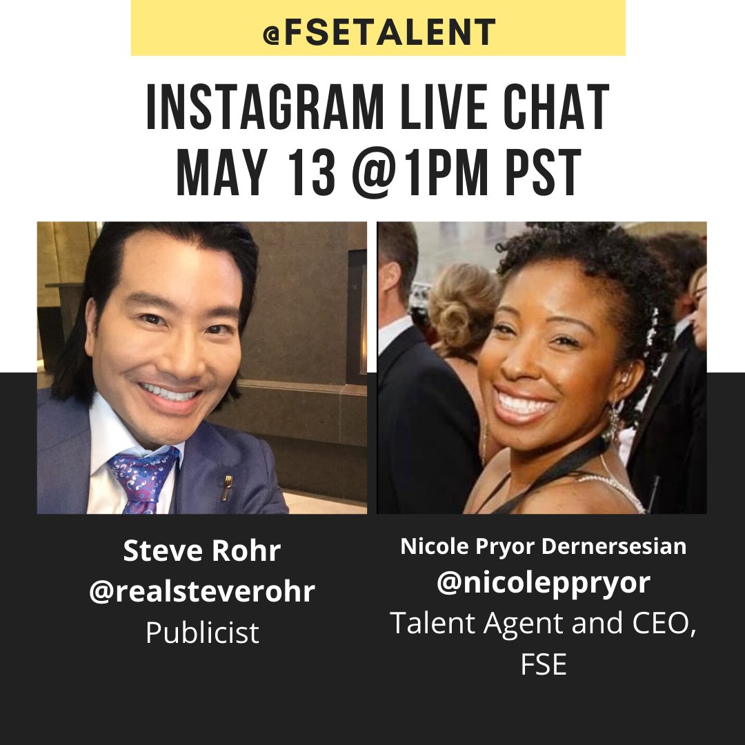 FSE_Talent's tweet photo. Next up on our Instagram Live Chat Series is @realsteverohr! Tune in tomorrow at 1PM PST on our IG live stories.

Steve and @nicoleppryor will talk about his life as a publicist and what he is up to these days. https://t.co/LmBtmj5Ru9
