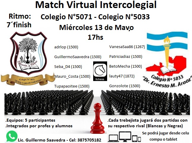 Importante| Encuentro de  Ajedrez ⚪⚫⚪⚫ de nivel secundario entre el colegios N° 5033 y 7071 de sur de   #Salta capital. 
#MentesAgiles 
#Educacion