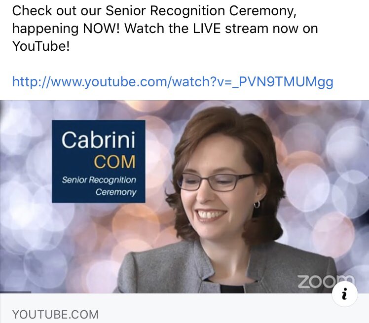 CabriniCom's tweet photo. Join us live now on YouTube to celebrate the Class of 2020 🎓🎉 https://t.co/Mokklkid00 https://t.co/VF4vUqr1u3