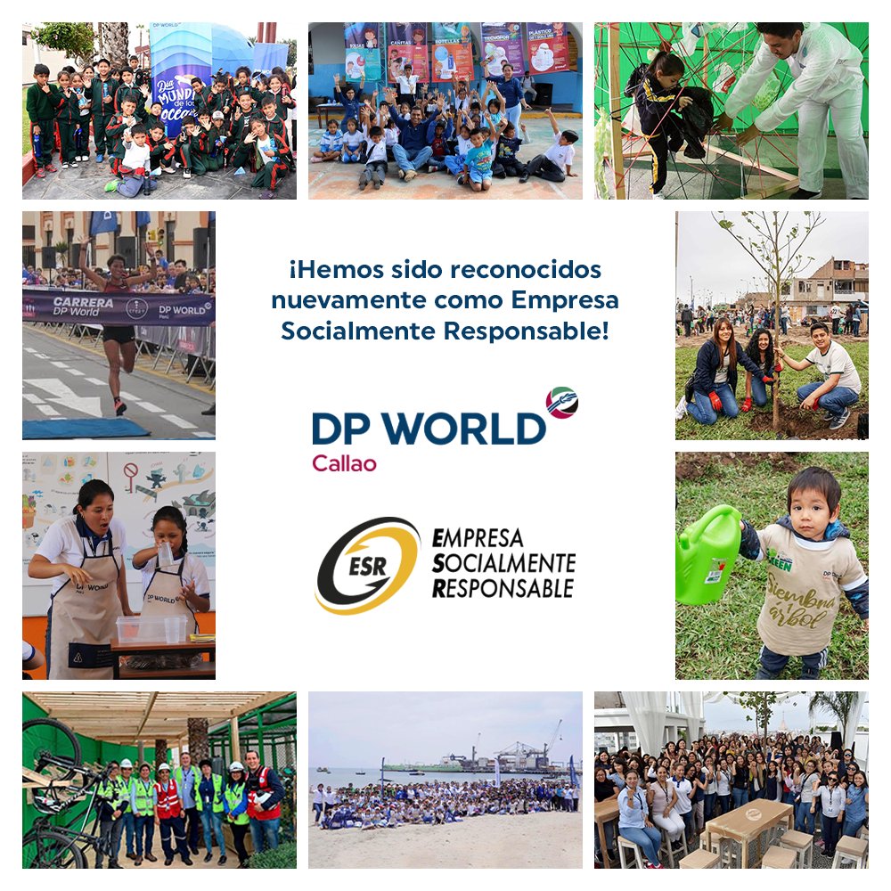 DPWorldPE's tweet photo. Estamos muy orgullosos de haber sido reconocidos por séptimo año consecutivo como Empresa Socialmente Responsable por Perú 2021. ¡Seguiremos trabajando de manera sostenible para contribuir con el desarrollo de nuestra comunidad y nuestro país! #OrgulloDPWorld https://t.co/rmUgIgbiHX