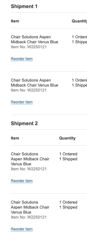 Today, Warehouse Stationery updated my online order. Sadly, no desk, but apparently instead they’ve shipped me four more chairs? Unfortunately their current hold wait-time on the phone is over 90 minutes - so … anyone want a chair?