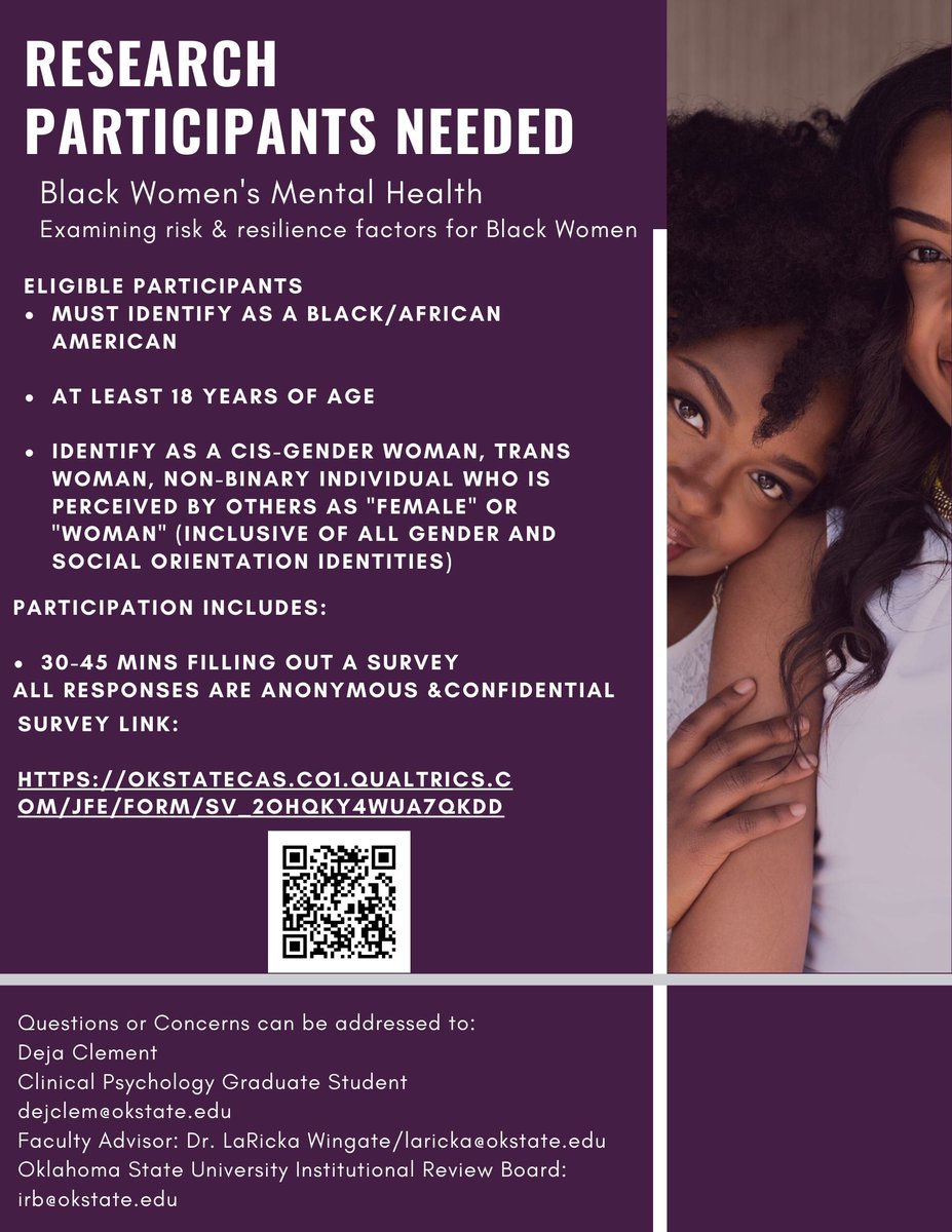 ClementDeja's tweet photo. I am recruiting Black women participants to be a part of my research study for my thesis. If you are interested in participating (or know someone who would be), please share or follow the link below. The study takes approximately 30-45 mins. 
Study link: https://t.co/5HSaP5J9MP https://t.co/PhKRjMl9EY