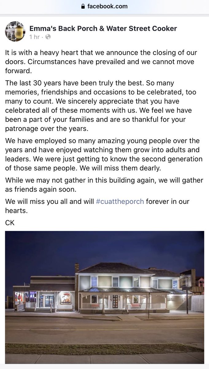 Media371's tweet photo. After three decades on Burlington's waterfront, the iconic @Emmasbackporch has announced it is permanently closing its doors.  #BurlON https://t.co/VCXrCUo4kp