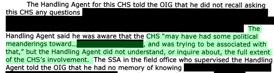 14\\Back to the IG report: the handling agent was aware that the Eager CHS had “political meanderings,” which could certainly describe Woolsey’s career.