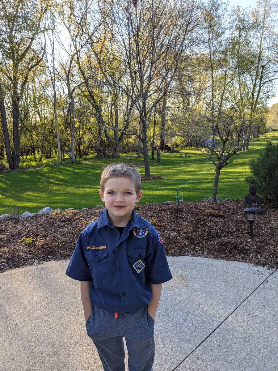 oconomowocjz's tweet photo. Finn had a cross over ceremony from wolf scout to bear scout tonight! I'm proud of all the hard work he put in this year!! #cubscouts #crossover #covid_19crossover #wolfscout #bearscout https://t.co/hHlLLVpEtB