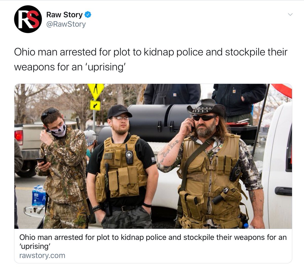Left wing media outlets used an image of white males open carrying to tie them to a story of a planned terrorist attack.If you're in this picture, let me know. I'll get you in contact with counsel to sue  @RawStory