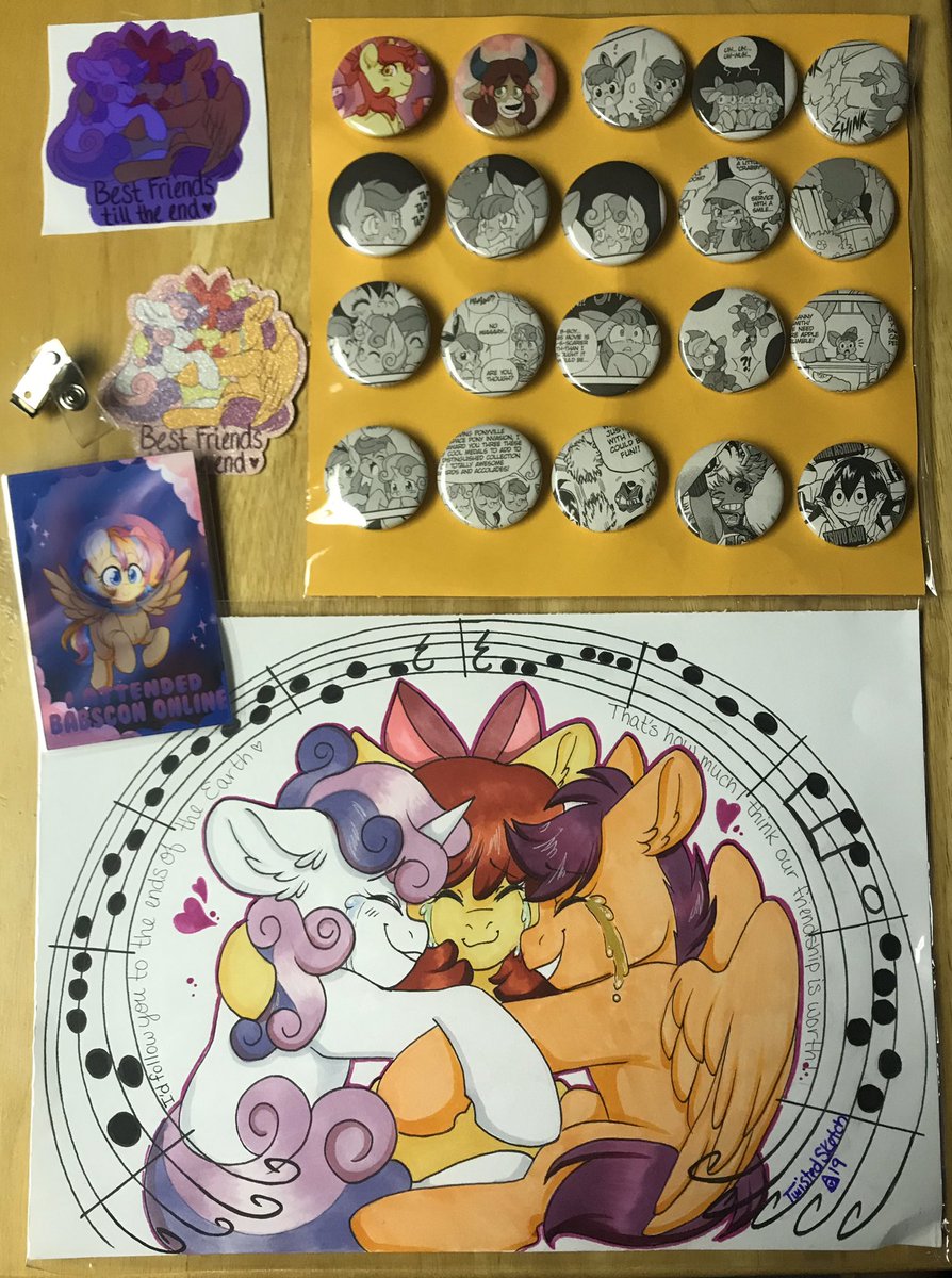 LittlexUrsa's tweet photo. Got my first package from the online @BABSCon vendors! @ask_twisted did an amazing job on my commission (and even made cute stickers of them so more folks can enjoy the CMCs)!

Certainly needed this today!

#mlp #brony #cmc #applebloom #sweetiebelle #scootaloo https://t.co/7KClARSwxK
