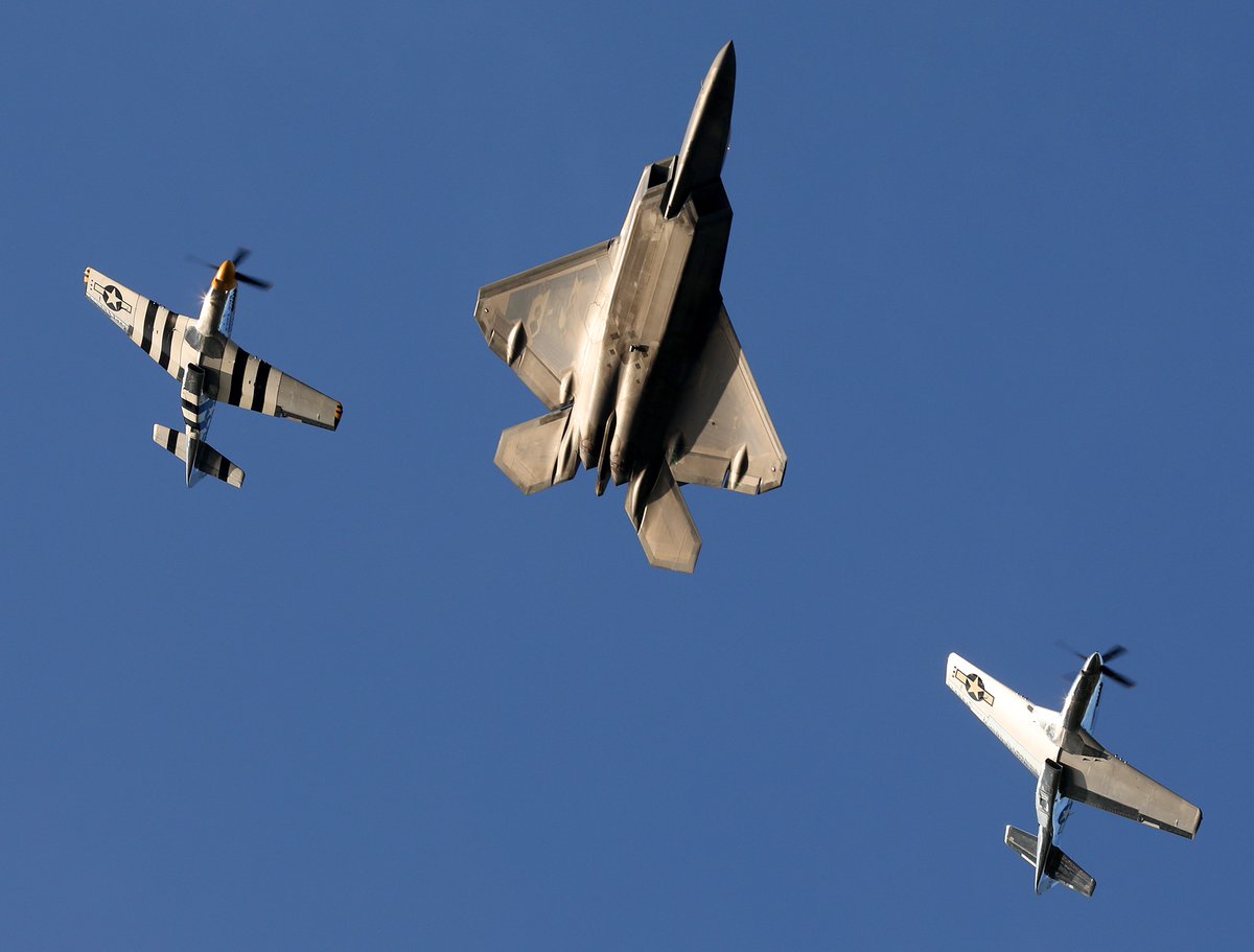 riverside's tweet photo. The Air Combat Command F-22 Raptor Demonstration Team & Air Force Heritage Flight performed a formation flyover throughout the Virginia peninsula May 12, 2020 in salute to the health care heroes on the frontlines in the fight against COVID-19! #VaFlyBy #covid19 #healthcareheroes https://t.co/6J6yYK5Y0H