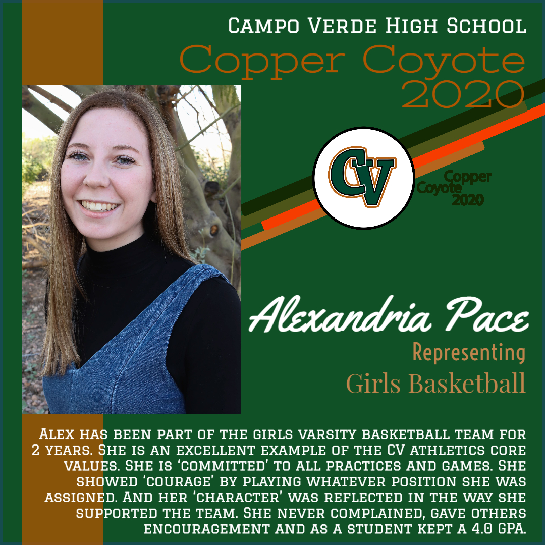 Congratulations to <a href="/alex_pace_15/">alex:))</a> for being selected by @Michele83286944 as a 2020 Copper Coyote! Thank you for all you've done to make Campo Verde a better place! Click on the picture below to find out why Alexandria is such a deserving recipient of this recognition.